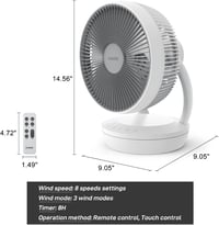 4UMOR Csendes Asztali Ventilátor 20dB, 8 Sebességgel, Időzítővel és Légkeringető Funkcióval - White, Modern and compact 8