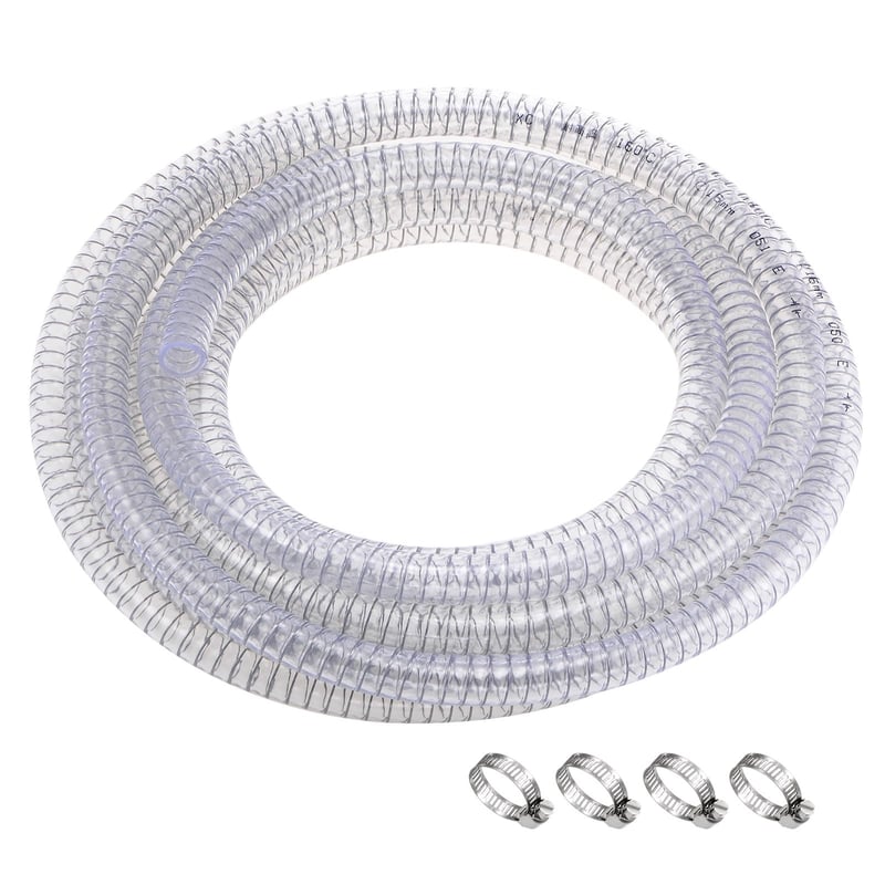 5/8" PVC hadica vystužená oceľou – chemicky odolná, flexibilná, vysokotlaková sacia hadica, dĺžka 24,6 stôp (7,5 m), priehľadná