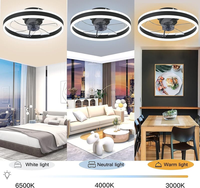 50 cm Mennyezeti Ventilátor Beépített Világítással – 60W LED Mennyezeti Lámpa Ventilátorral, 3 Színhőmérséklet, 6 Sebesség, Halk Ventilátoros Lámpa Nappaliba és Hálószobába