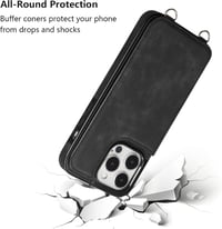 iPhone 14 Pro Max Fekete Bőr Tok Kártyatartóval és Nyakpánttal - ZTOFERA 6
