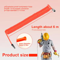 Furtun compresor SRJQXH 6m - Furtun de aer retractabil cu conector 1/4", Furtun spiralat antiexplozie, Portocaliu, 8mm Diametru exterior, Atelier 2