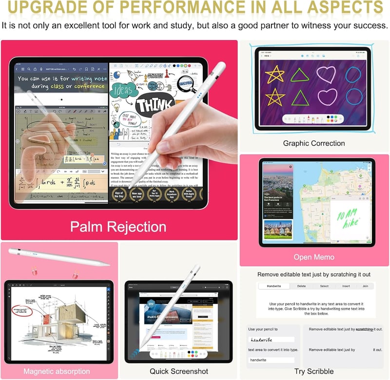 Apple Pencil 1. generációs, USB-C töltésű iPad ceruza gyorstöltéssel és dőlésérzékeléssel