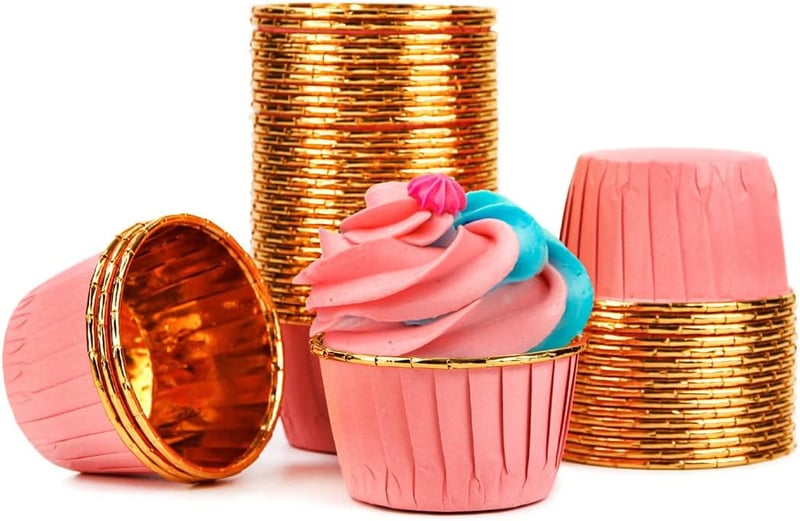 Spesh 50 db Rózsaszín-Arany Papír Sütőforma Muffin Kosárkák - Eldobható Süteményes Kapszlik Muffinhoz, Brownie-hoz és Cupcake-hez