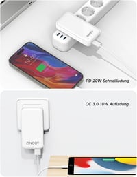 Zinooy USB C Töltő 20W PD Kimenettel - 2 Portos Lapos Kialakítású Gyorstöltő iPhone 15/14/13/12 és Samsung Galaxy Készülékekhez, Kompakt Mér 6