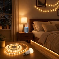 Čarobna atmosfera u spavaćoj sobi: 5m LED traka + 6m svjetlosni niz + pametna E27 žarulja + mini ovlaživač 1
