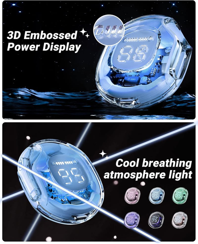 ACEFAST T8 Bluetooth fülhallgató, 30 órás üzemidő, zajszűrés, átlátszó LED kijelző, jégkék