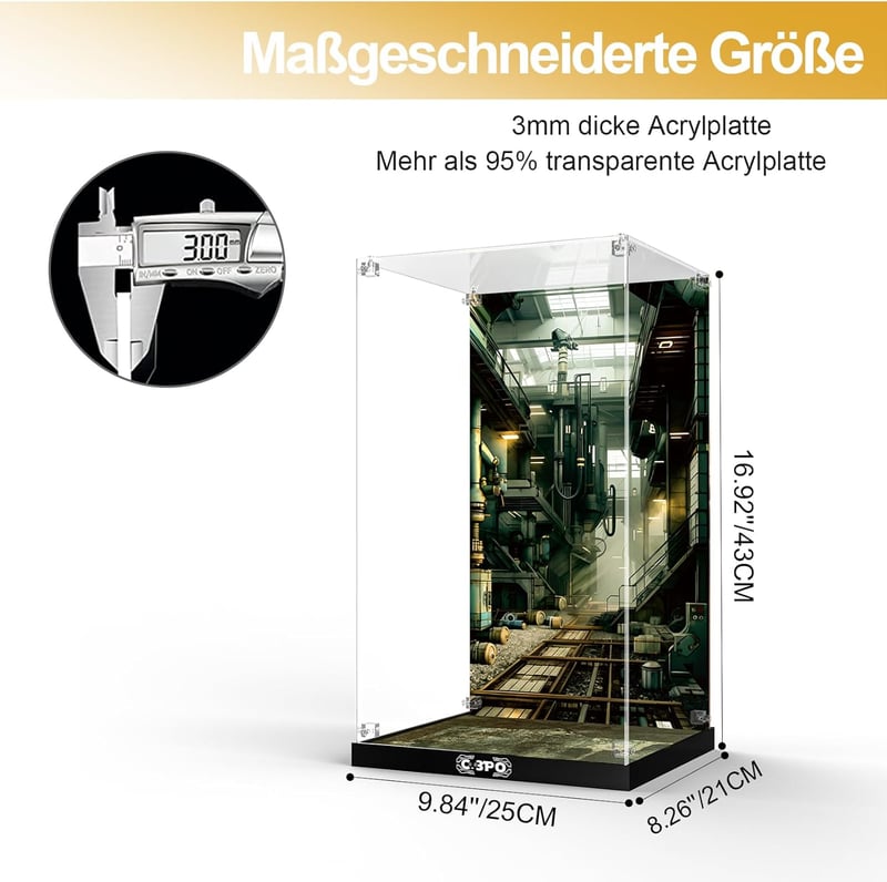 cooldac Akril Vitrin LEGO Star Wars 75398 C3PO Készlethez - Átlátszó Porvédő Kiállító Doboz HD Háttérrel - Építőkészlet Nélkül