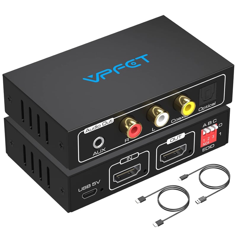 VEDINDUST 4K HDMI Audio Extraktor - Optikai, Koaxiális, L/R és 3,5mm Sztereó Kimenettel, HDCP, Dolby DTS 5.1 Támogatással, HDTV, PS4, Blu-ra