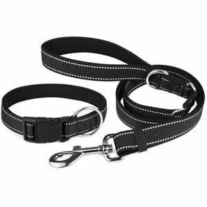 PcEoTllar Párnázott Kutya Nyakörv és Póráz Szett Fényvisszaverő Neoprén Nylon Fekete — Ez nem L-es hanem XL-es (állapot: lásd a 2. képet)