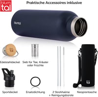 Blumtal Termosz 750ml - Dupla Falú Rozsdamentes Acél Kulacs Teaszűrővel - Hőszigetelt BPA-mentes Ivópalack Sportfedéllel és Neoprén Tartóval 2