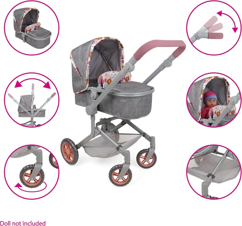 509 19 részes babaápolási szett babakocsi, etetőszék, játszócsarnok, 53 cm-es babákhoz