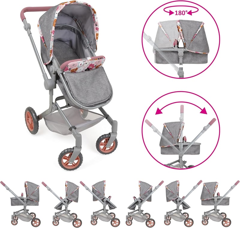 509 19 részes babaápolási szett babakocsi, etetőszék, játszócsarnok, 53 cm-es babákhoz