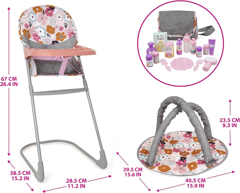509 19 részes babaápolási szett babakocsi, etetőszék, játszócsarnok, 53 cm-es babákhoz