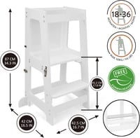 509 Prema 3in1 Tanulótorony Táblával - Gyerek Konyhai Segítő, Montessori Fellépő, Átalakítható Gyerekasztallá és Székké, Fehér, 50kg Teherbí 4