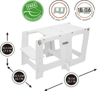 509 Prema 3in1 Tanulótorony Táblával - Gyerek Konyhai Segítő, Montessori Fellépő, Átalakítható Gyerekasztallá és Székké, Fehér, 50kg Teherbí 2