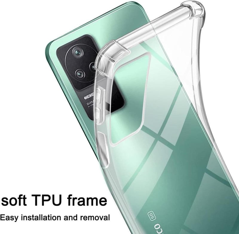 Xiaomi Poco F4 átlátszó tok üvegfóliával és fekete pánttal