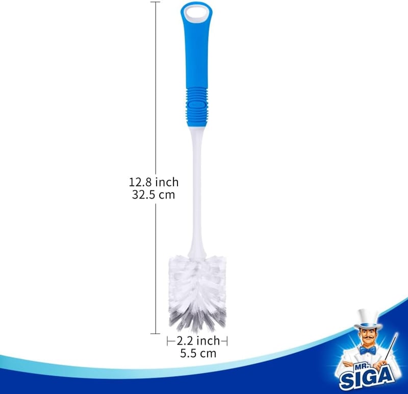 MR.SIGA Hosszú Nyelű Üvegmosó Kefe - 32,5 cm-es Kék Palackmosó TPR Nyéllel, 5,5 cm Átmérőjű Fejjel, Konyhai Tisztítóeszköz