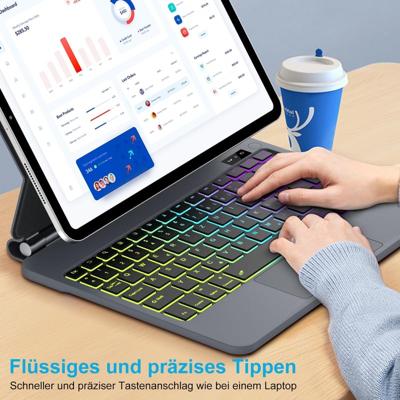 SENGBIRCH Magic Keyboard iPad 11/10.9 Tablethez - Német QWERTZ Billentyűzet Tokkal, Háttérvilágítással, Multi-Touchpaddel, Apple Ceruza Tart
