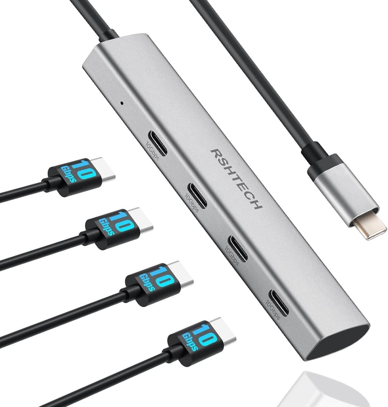 RSHTECH 10Gbps USB-C Hub 4 portos, MacBook Pro/Air M1/M2 kompatibilis, ultravékony alumínium adapter