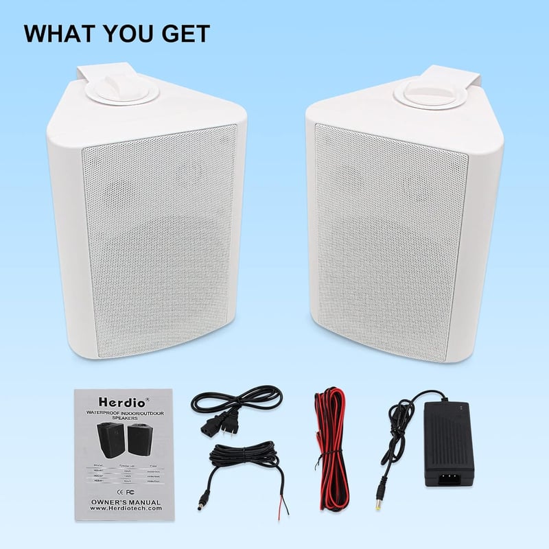 Herdio 5.25" Bluetooth Vízálló Kültéri Hangszóró - 200W Teljesítmény, Beltéri-Kültéri Használatra, Fali Konzollal, Fehér