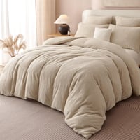 Tospass Plüss Ágynemű 200x200 cm Bézs Teddy Fleece Mikroszálas Huzat Cipzárral - Puha Téli Garnitúra 2 db 80x80 cm Párnahuzattal - Cashmere  3
