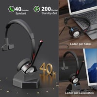 Beebang Bluetooth Headset Mikrofonnal PC-hez - Vezeték Nélküli Fejhallgató USB Adapterrel és Töltőállomással, 40 Órás Üzemidő, Teams és Skyp 4