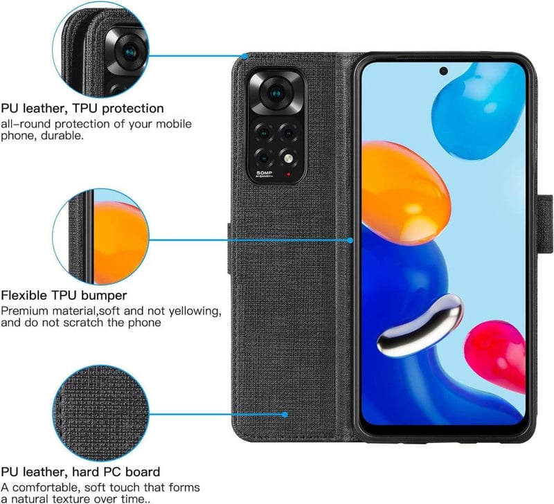 Xiaomi Redmi Note 11 Fekete Mágneses Pénztárcatok Kártyatartóval