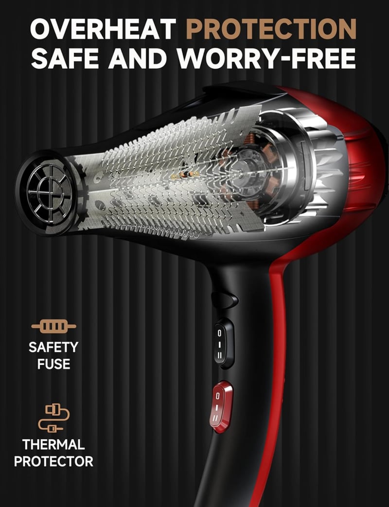 Professional Hair Dryer 2400W AC Motoros Hajszárító Diffúzorral, 40 Millió Negatív Ion, 3 Hőfokozat, 2 Sebesség, Szalonminőségű Gyorsszárítá