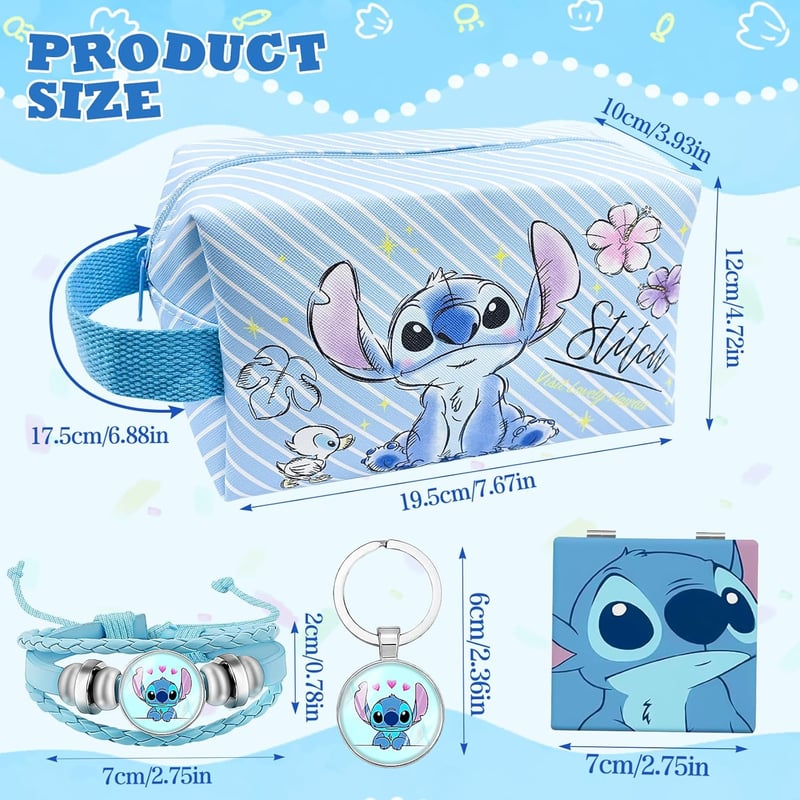 Ubephant Lilo și Stitch – Trusă de cosmetice față-verso albastră, cu model desen animat, geantă mare de machiaj, din material textil tip canvas.