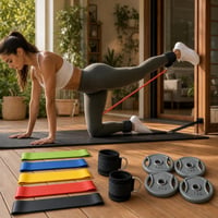 Set antrenament brațe: 2 x chingi gleznă + 5 benzi elastice + 4 discuri greutate 1,25 kg 1