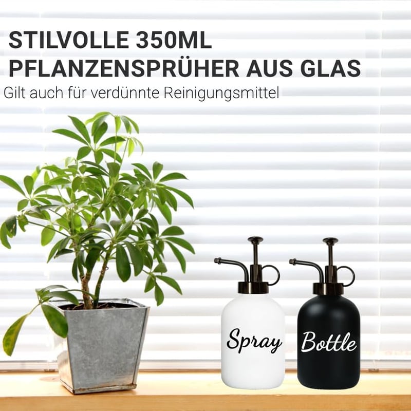 BIKALAN Üveg Permetező Palack Pozsgás Növényekhez - 350 ml Matt Fekete-Fehér Retro Dizájn Virágokhoz, Kaktuszokhoz, Irodai és Kerti Használa