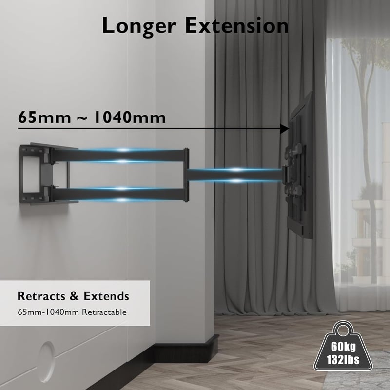 BONTEC TV Fali Tartó 32-75" LCD/LED/OLED Képernyőkhöz - 1040 mm Extra Hosszú Karral, 60 kg Teherbírással, Dönthető, Forgatható, VESA 600x400