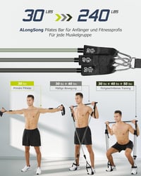 ALongSong Fitnesz Gumiszalag Készlet 6 Ellenállással (20-240Lbs) - Pilates Rúddal, Fogantyúkkal és Ajtórögzítővel - Otthoni Edzéshez, Erősít 2