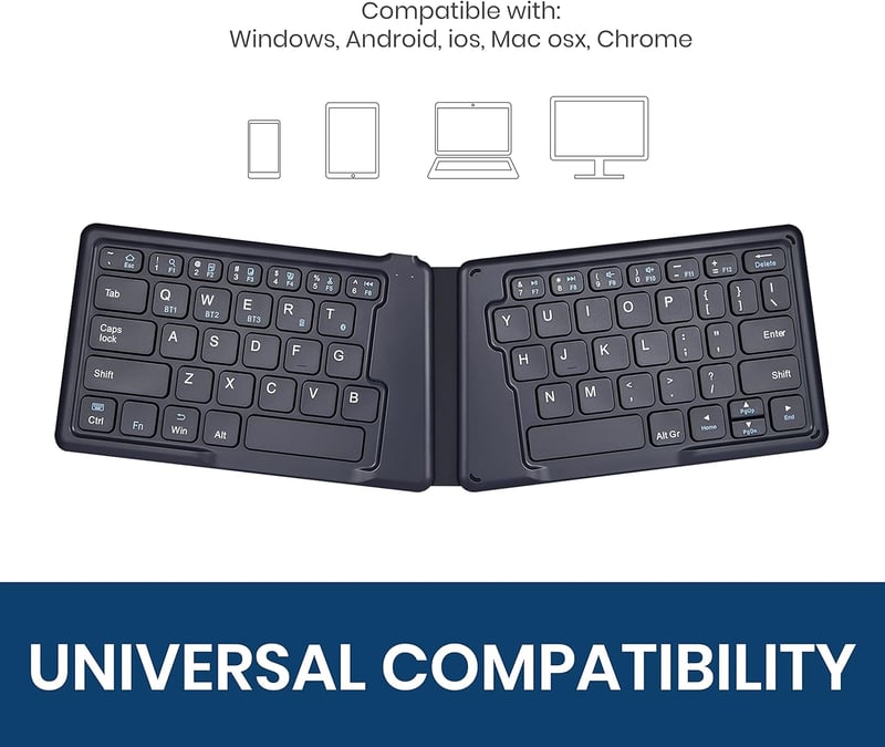 Perixx PERIBOARD-805 Ergo Összehajtható Bluetooth Billentyűzet - Ergonomikus V-alakú Kialakítás - iOS, Android, Windows Kompatibilis - Ultra