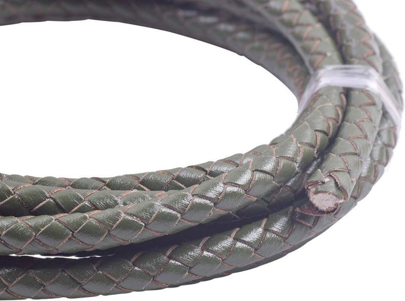 Valódi Bőr Zsinór Ékszerkészítéshez - 6mm Kerek Fonott, Haditengerészeti Zöld