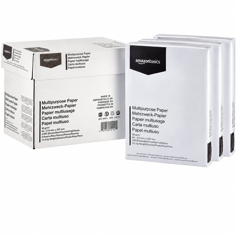 AmazonBasics A4 nyomtatópapír 80 g/m² fehér 5 csomag 2500 lap (4x500 lap elérhető, részleges készlet) — 4 db-os szett
