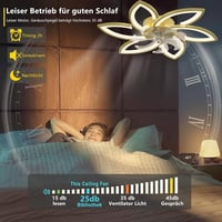 Revneey LED Mennyezeti Ventilátor 6 Fejjel - 66W Szabályozható Fényerő (3000-6000K), Csendes, Irányváltható, Arany, 78x15cm - Nappali, Háló, 2