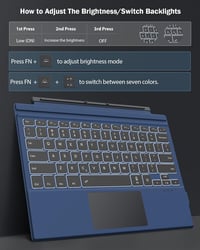 MoKo Bluetooth Billentyűzet Touchpaddal Surface Pro 7+/7/6/5/4/3 Készülékekhez - 7 Színű RGB Háttérvilágítás, Újratölthető, QWERTY 4