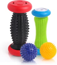 EliaValth Talpmasszírozó Szett Plantarfasciitis Kezelésére - 2 Görgő, 2 Labda, Piros 1