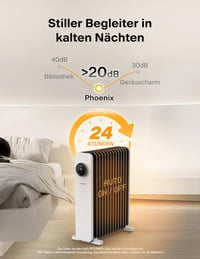 PELONIS 13 Bordás Olajradiátor 2500W Távirányítóval - Mobil Elektromos Fűtőtest Termosztáttal, 24 Órás Időzítővel, 3 Fokozattal, Túlmelegedé 6