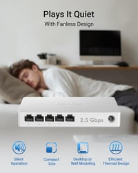 BrosTrend 5-Port 2.5G Ethernet Switch - Menedzsment nélküli hálózati elosztó játék PC és NAS szerverekhez, Plug-and-Play, ventilátor nélküli 6