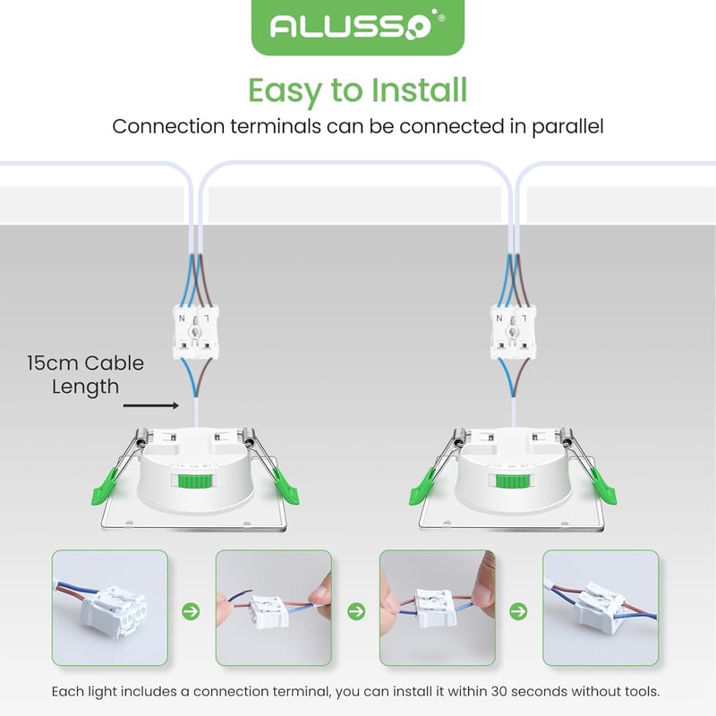 ALUSSO LED Süllyesztett Mennyezeti Spotlámpák, Fényerőszabályozható, 3 Színhőmérséklet, IP44 Vízálló, Fürdőszobába, Konyhába, 6 db Szett