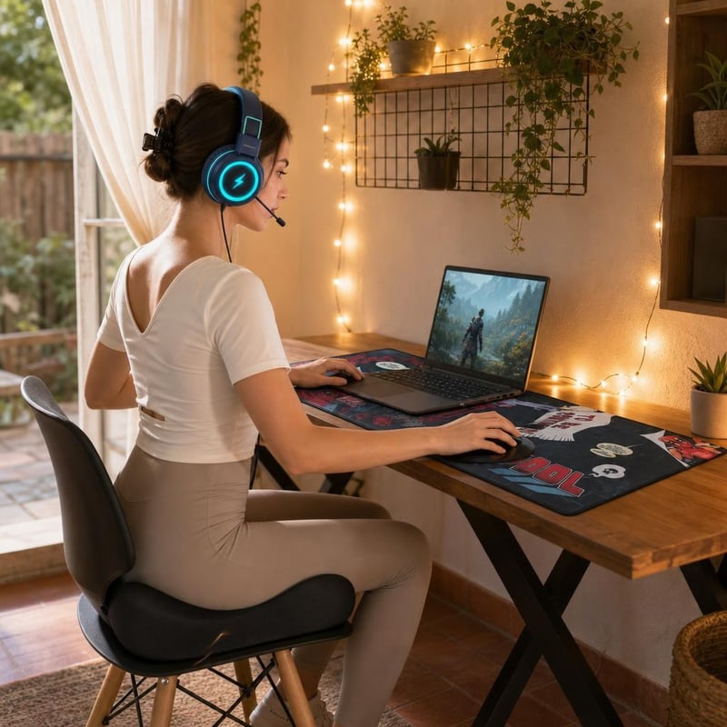Gamer set za udobnost: 1x XXL podloga + 1x LED slušalice + 1x LED traka + 1x ergonomski jastuk
