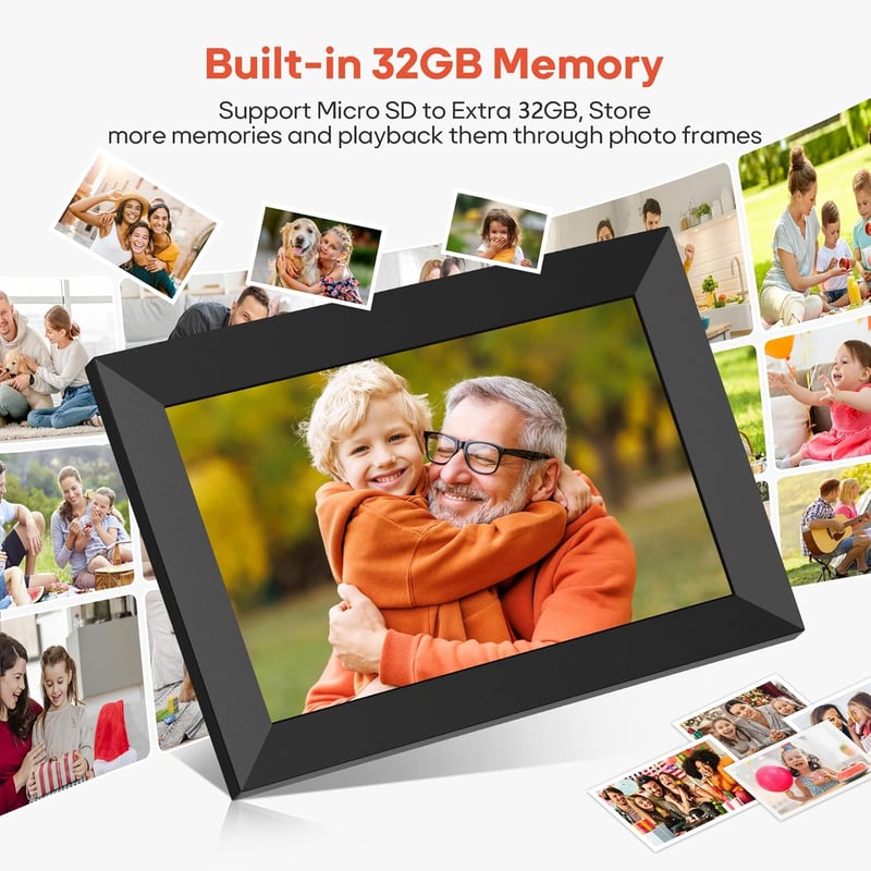 BIGASUO Frameo 10.1" WiFi Digitális Képkeret - HD IPS Érintőképernyő, 32GB Memória, Automatikus Forgatás, Fali Rögzítés, Azonnali Fotómegosz