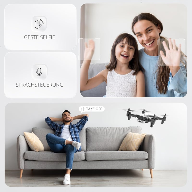 DEERC D20 Mini Drón Gyerekeknek 720P WiFi Kamerával, Összecsukható RC Quadcopter, 2 Akkumulátor, Hosszú Repülési Idő, Gesztus Irányítás, Kez
