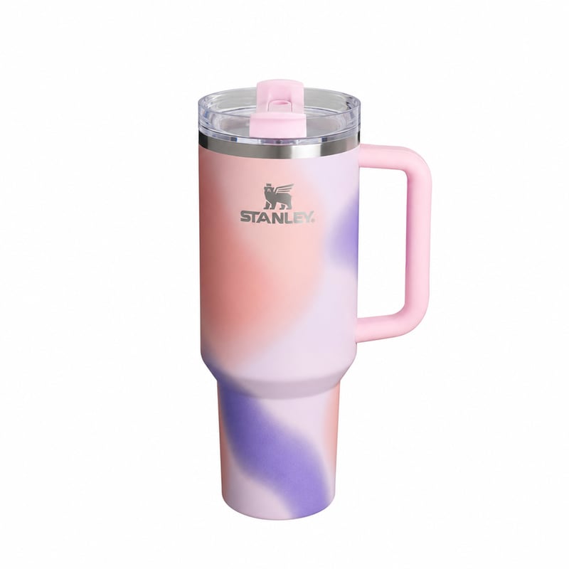 Termoska Stanley Quencher H2.0 FlowState s rúčkou, 1,2 l, ružovo-fialový vzor — Chýba slamka (stav: pozri 2. obrázok)