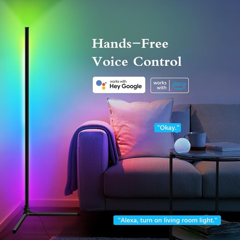 Fortand WiFi RGBCW Sarok Állólámpa - Okos LED Hangvezérelhető Padlólámpa Alexa/Google Home Kompatibilis, Távirányítóval, Színváltós Hangulat