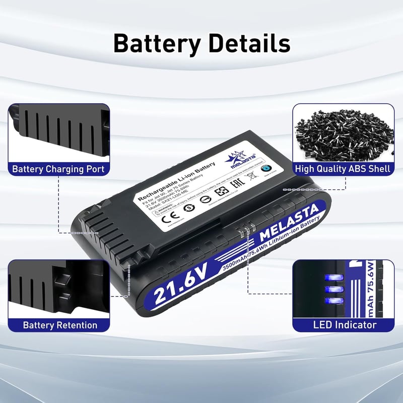 melasta 21,6V 3500mAh Li-Ion Pótakkumulátor Samsung Jet 90/75 Vezeték Nélküli Porszívókhoz - Kompatibilis Jet Complete/Pet Extra+/Elite Mode