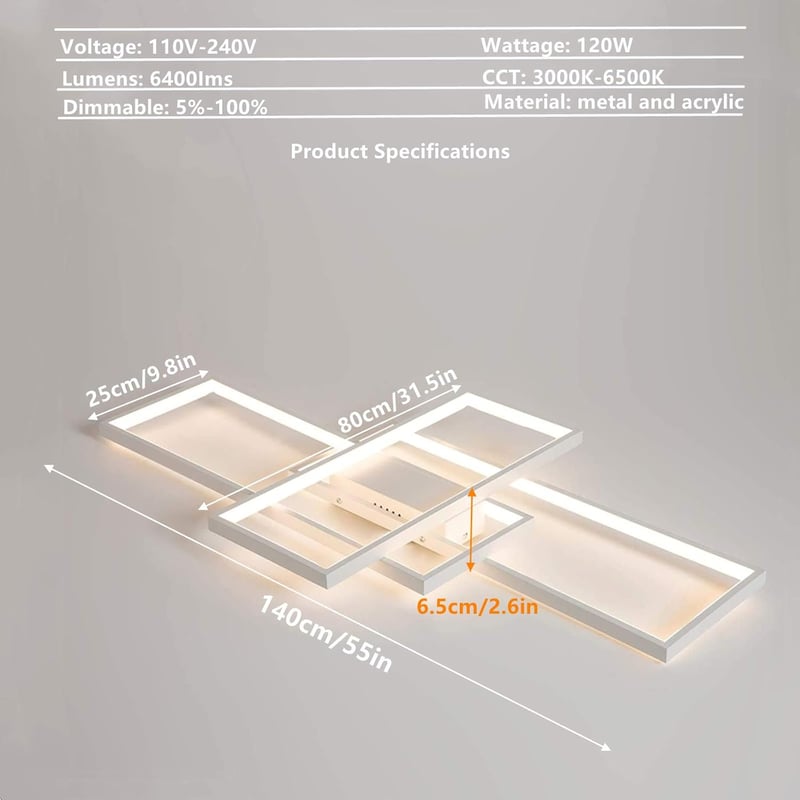 Diossad Téglalap LED Mennyezeti Lámpa 120W Távirányítóval - Szabályozható Fényerő, 2700K-6500K Színhőmérséklet, Memória Funkcióval, Nappali,