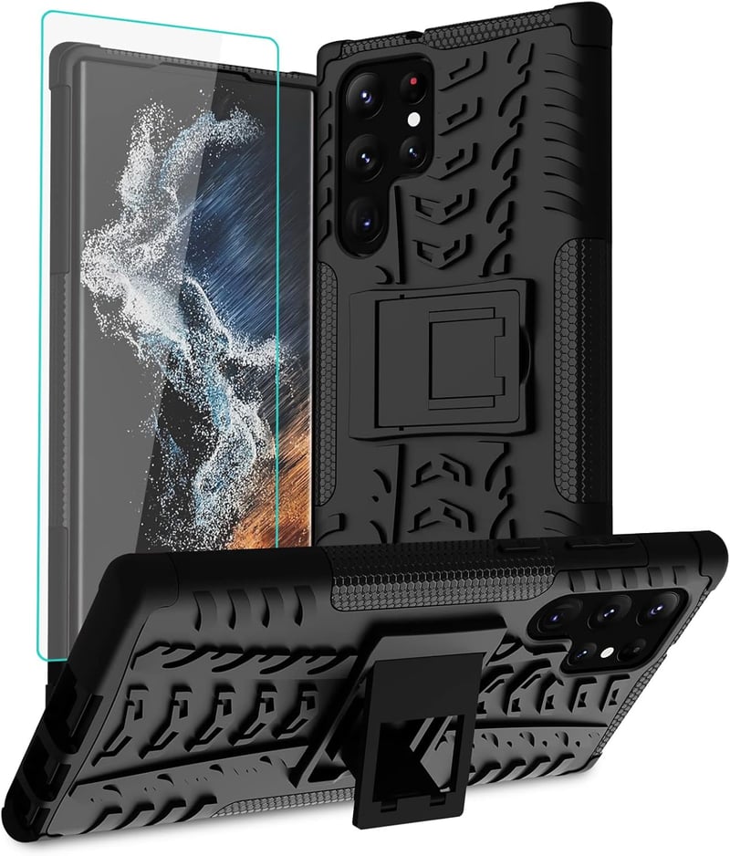 Samsung Galaxy S22 Ultra fekete ütésálló védőtok fóliával